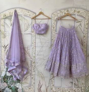 LAVENDER EMBROIDERED GEORGETTE FLAIRED LEHENGA CHOLI WITH DUPATTA 2