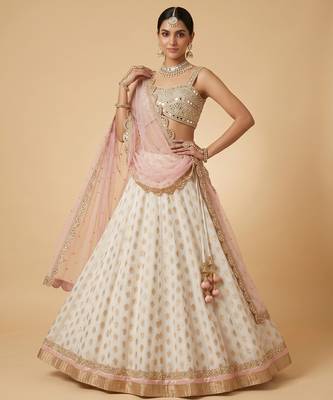 WHITE BANARASI viscose LEHENGA CHOLI WITH DUPATTA 4