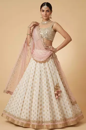 WHITE BANARASI viscose LEHENGA CHOLI WITH DUPATTA