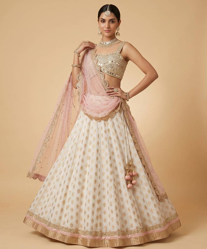 WHITE BANARASI viscose LEHENGA CHOLI WITH DUPATTA