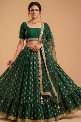 GREEN BANARASI viscose LEHENGA CHOLI WITH DUPATTA
