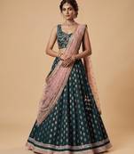 TEAL-BLUE BANARASI viscose LEHENGA CHOLI WITH DUPATTA