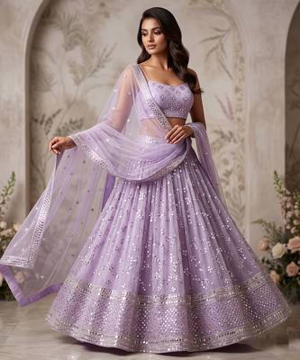 LAVENDER EMBROIDERED GEORGETTE FLAIRED LEHENGA CHOLI WITH DUPATTA 3
