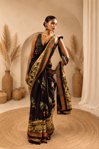 Elegant japan satin digital print saree with sequins banglori silk blend blouse for party wear