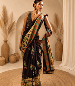Elegant japan satin digital print saree with sequins banglori silk blouse for party wear
