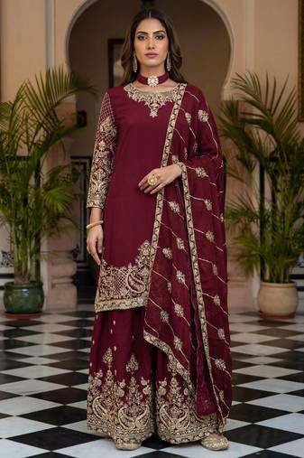  traditional wear sharara with heavy border dupatta set