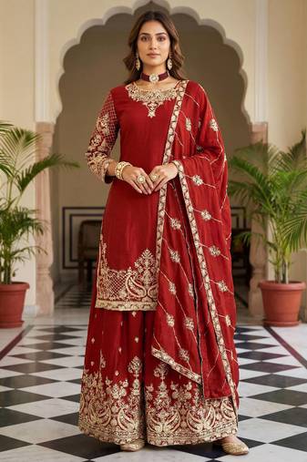  traditional wear sharara with heavy border dupatta set