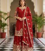  traditional wear sharara with heavy border dupatta set