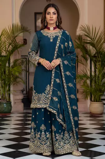  traditional wear sharara with heavy border dupatta set