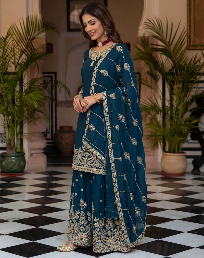  traditional wear sharara with heavy border dupatta set