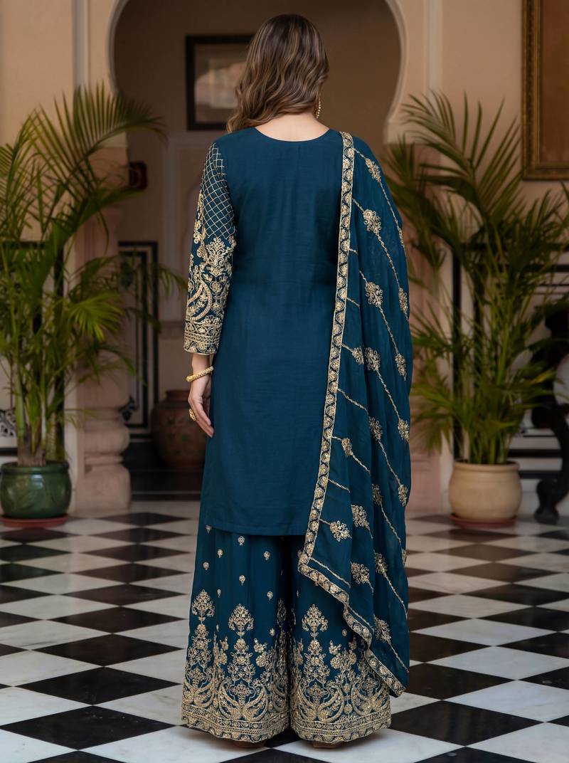  traditional wear sharara with heavy border dupatta set