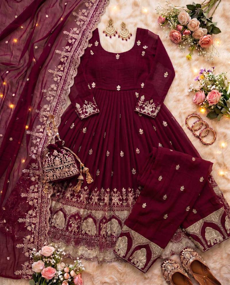  wedding wear embroidered anarkali set