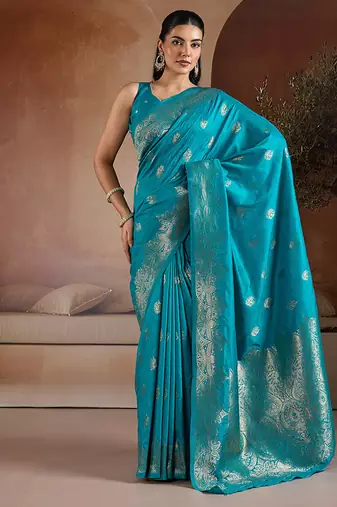 Aqua blue handloom weaving silk blend saree