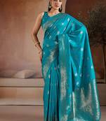 Aqua blue handloom weaving silk blend saree