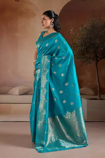 Aqua blue handloom weaving silk blend saree