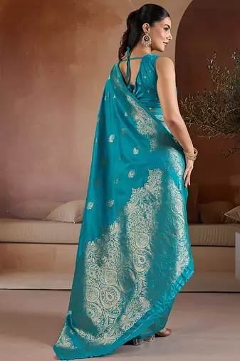 Aqua blue handloom weaving silk blend saree