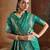 Teal green handloom weaving silk blend saree