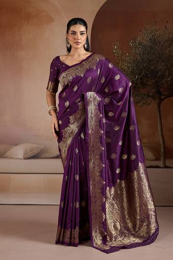 Purple handloom weaving silk blend saree