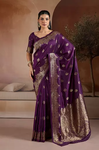 Purple handloom weaving silk blend saree