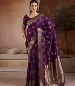 Purple handloom weaving silk blend saree