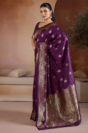 Purple handloom weaving silk blend saree