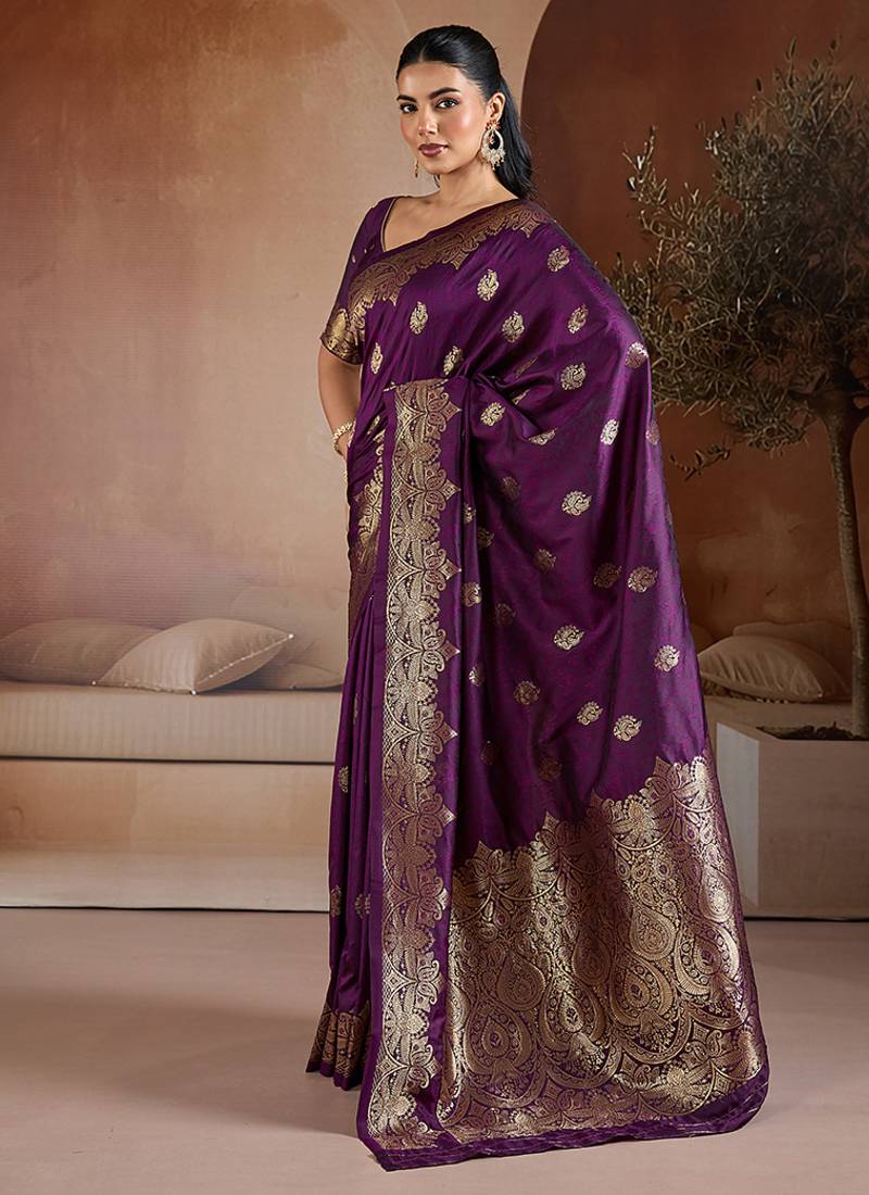Purple handloom weaving silk blend saree
