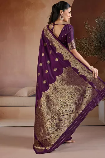Purple handloom weaving silk blend saree