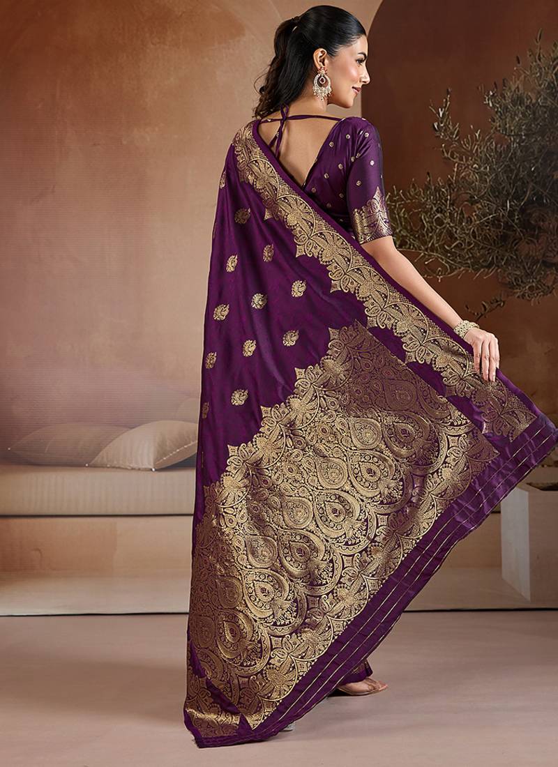 Purple handloom weaving silk blend saree