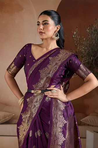 Purple handloom weaving silk blend saree