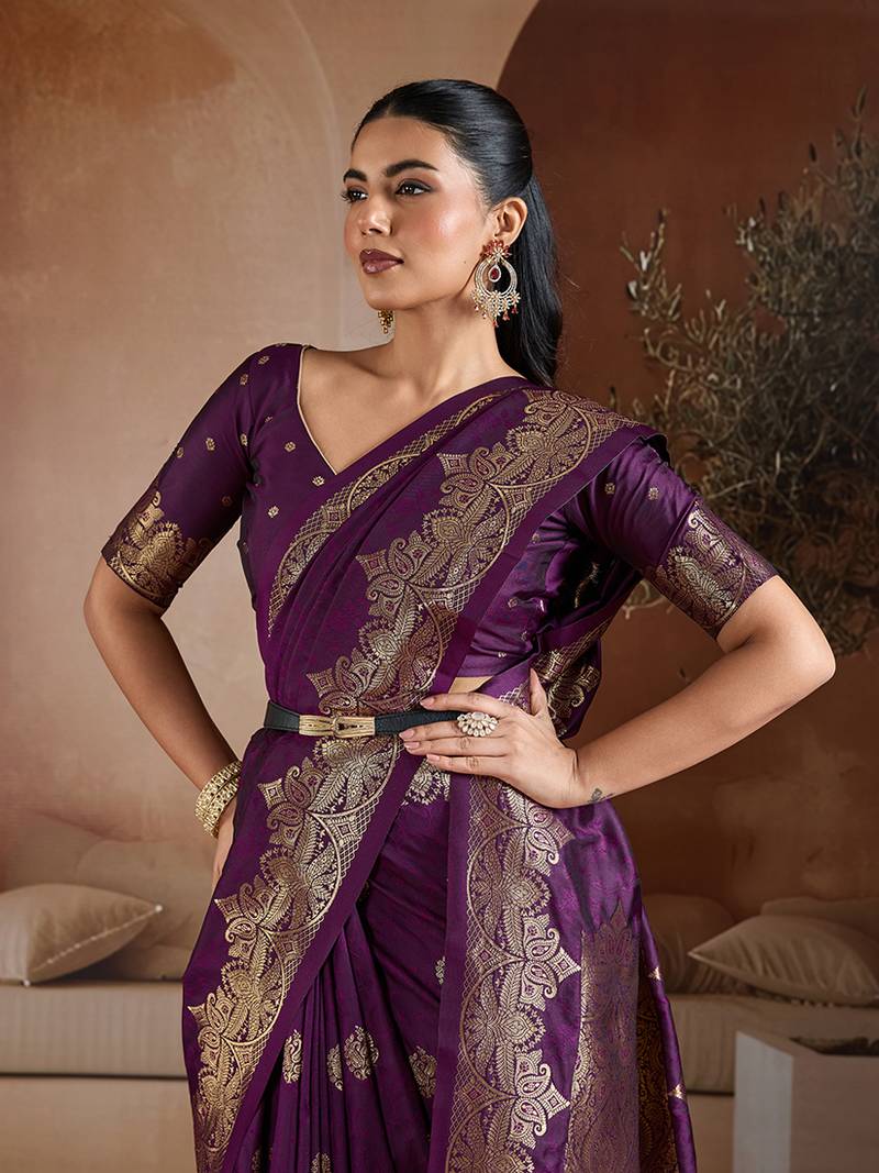 Purple handloom weaving silk blend saree