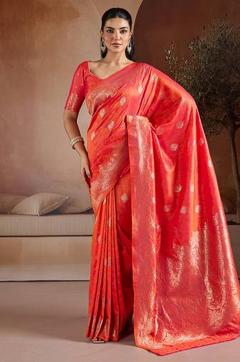 Salmon handloom weaving silk blend saree