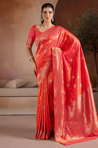 Salmon handloom weaving silk blend saree