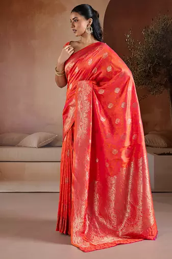 Salmon handloom weaving silk blend saree