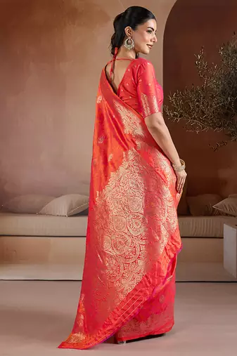 Salmon handloom weaving silk blend saree