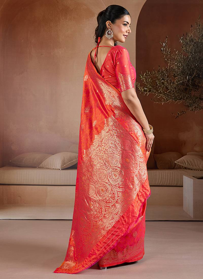 Salmon handloom weaving silk blend saree