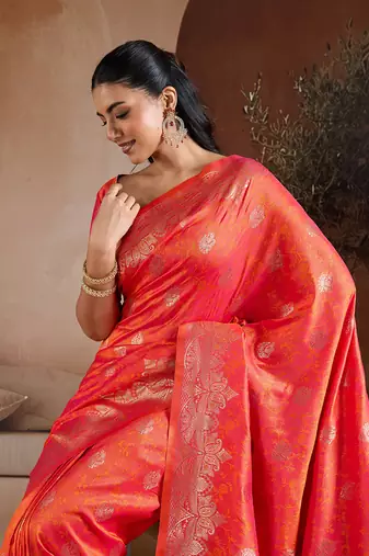 Salmon handloom weaving silk blend saree