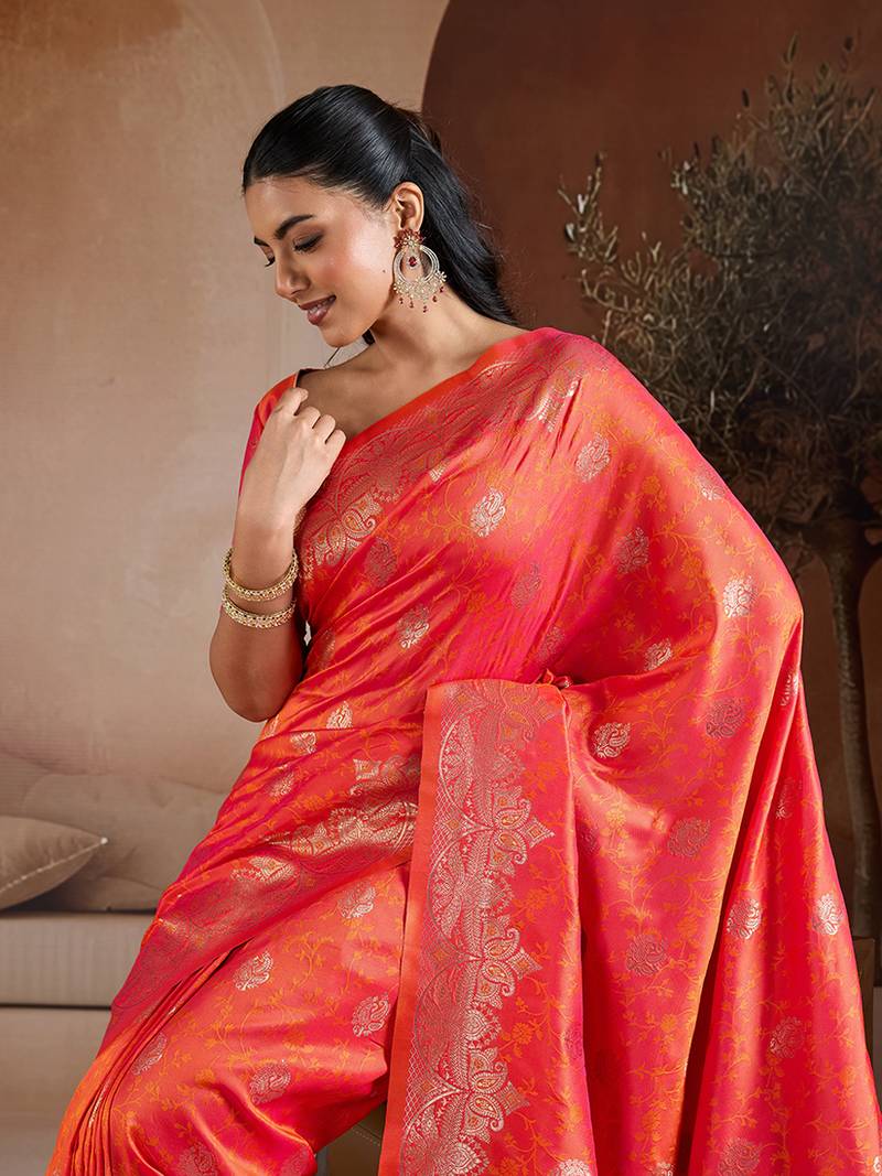 Salmon handloom weaving silk blend saree