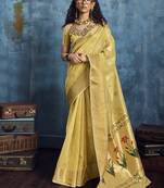 Mustard paithani tissue handloom weaving saree