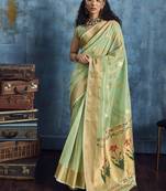 Pastel green paithani tissue handloom weaving saree