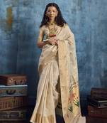 Off white paithani tissue handloom weaving saree