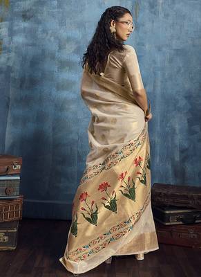 Off white paithani tissue handloom weaving saree 2