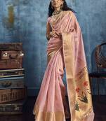 Pink paithani tissue handloom weaving saree