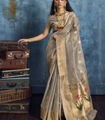 Grey paithani tissue handloom weaving saree