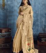 Beige paithani tissue handloom weaving saree