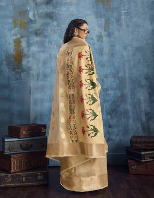 Beige paithani tissue handloom weaving saree 2