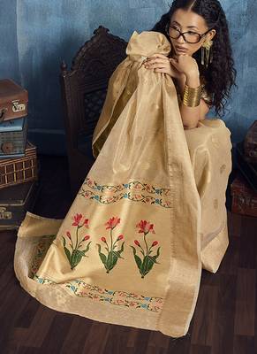 Beige paithani tissue handloom weaving saree 3