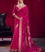 Rani pink weaving satin linen silk blend saree