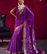 Purple weaving satin linen silk blend saree
