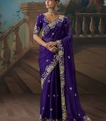 Purple fancy fabric saree with embroidered work