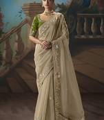 Beige fancy fabric saree with embroidered work